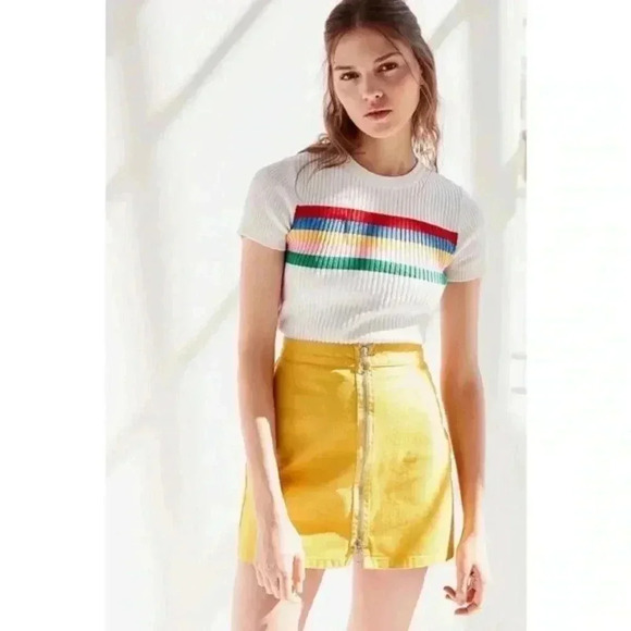 Urban Outfitters Yellow Zip up BDG High Rise Denim Skirt XS - Picture 2 of 5
